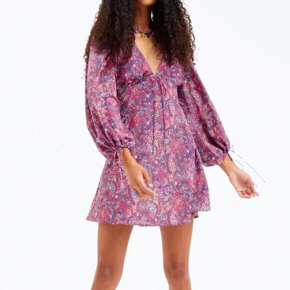 NWT Tonya Open-Back Long Sleeve Mini Dress In Purple - Picture 2 of 8